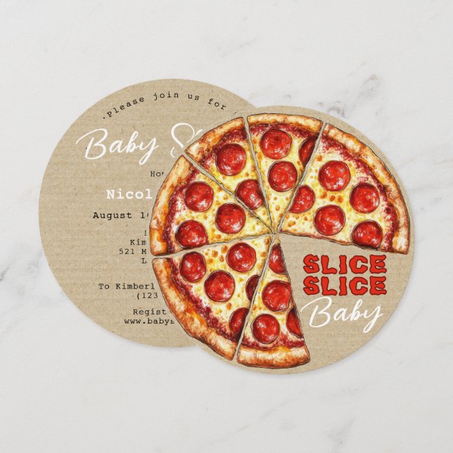 Invitation à la baby shower tranche de pizza neutr (Devant / Derrière)