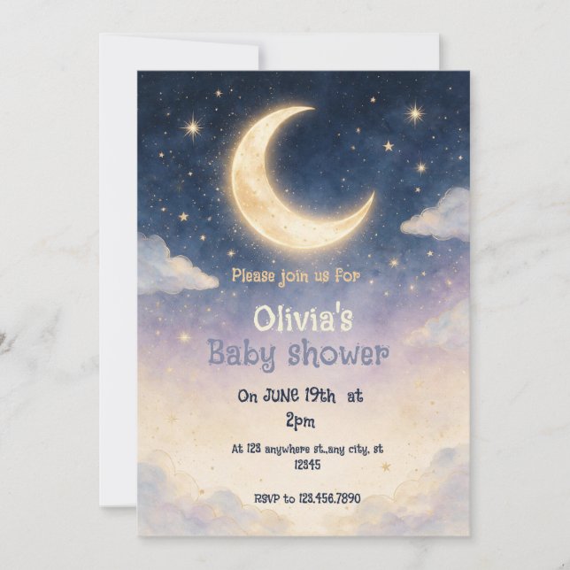 Invitation à la baby shower Twinkle Little Star  (Devant)