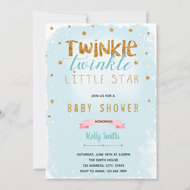 Invitation à la baby shower Twinkle Twinkle (Devant)