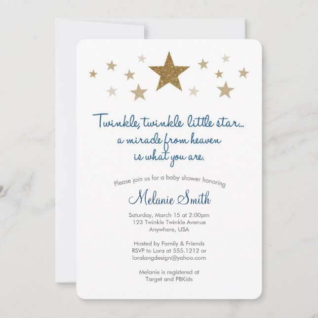 Invitation à la Baby Shower Twinkle Twinkle Little (Devant)