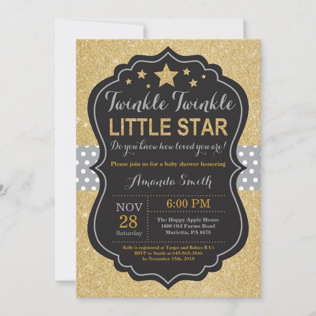 Invitation à la Baby Shower Twinkle Twinkle Little (Devant)