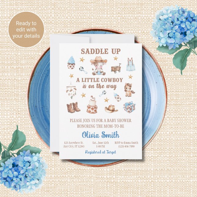 Invitation à la Baby Shower « Un petit cow-boy arr (Créateur téléchargé)