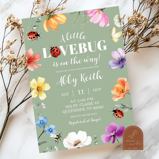 Invitation à la baby shower Wildflower Lovebug Bab (Créateur téléchargé)