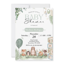 Invitation à la baby shower Woodland