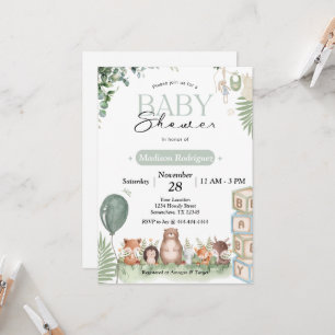 Invitation à la baby shower Woodland