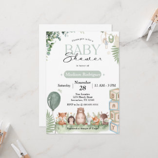 Invitation à la baby shower Woodland