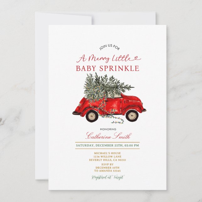 Invitation à la baby sprinkle arbre de Noël voitur (Devant)