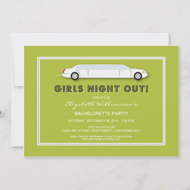Invitation à la Bachelorette du Limo blanc (chaux) (Devant)
