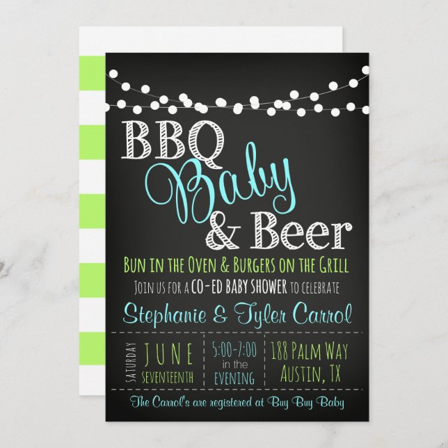 Invitation à la bière et au Baby shower BBQ pour g (Devant / Derrière)