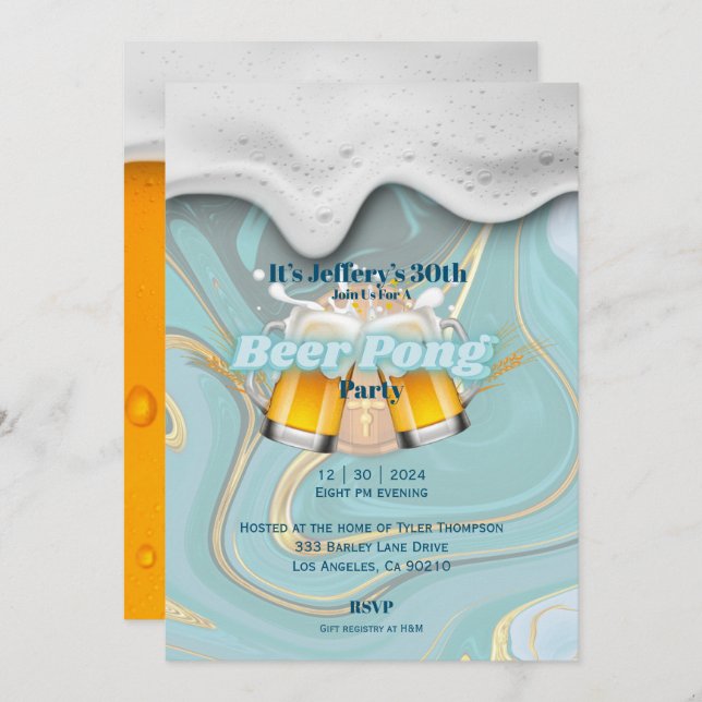 Invitation à la bière pong (Devant / Derrière)