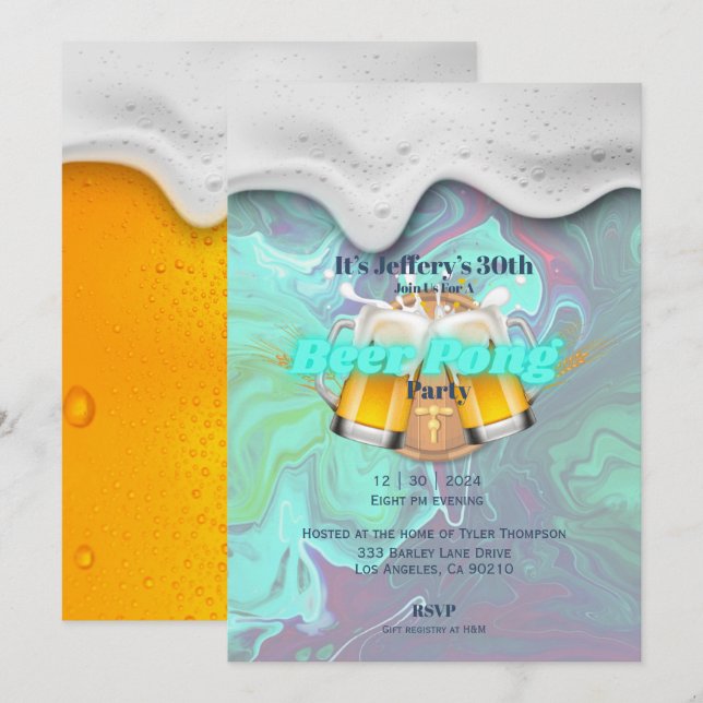 Invitation à la bière pong (Devant / Derrière)