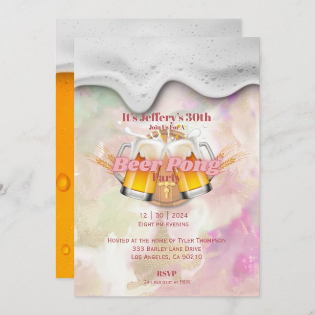 Invitation à la bière pong (Devant / Derrière)