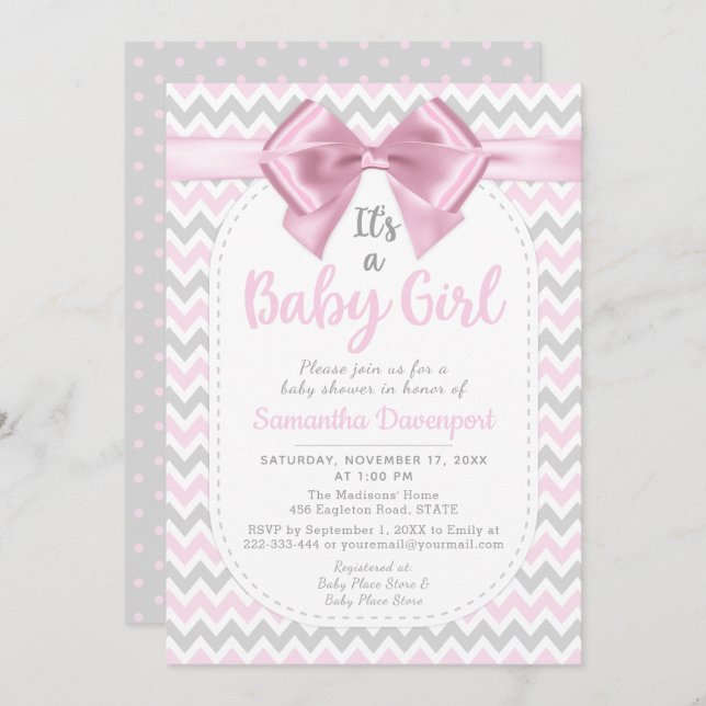 Invitation à la boussole Baby shower de Chevron ro (Devant / Derrière)