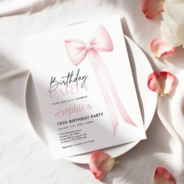 Invitation à la bow d'anniversaire, Coquette rose  (Créateur téléchargé)