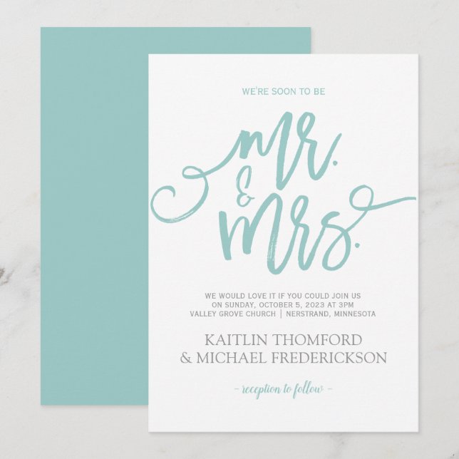 Invitation à la calligraphie brosse | Turquoise cl (Devant / Derrière)