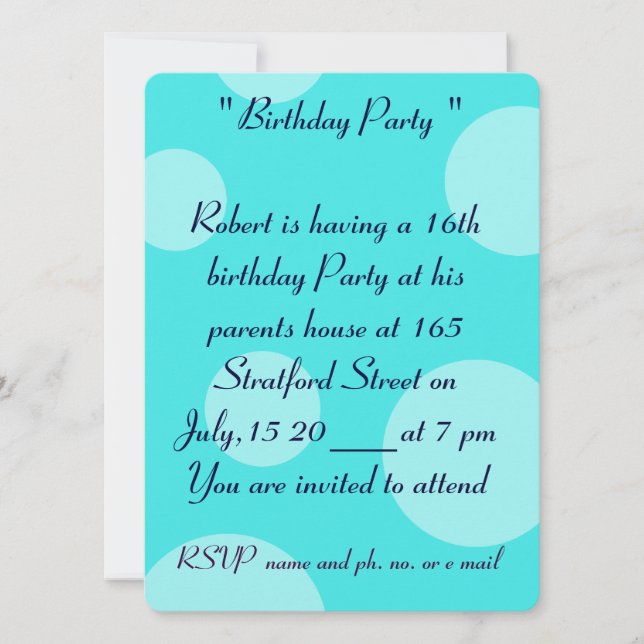 Invitation à la carte d'anniversaire 16e (Devant)