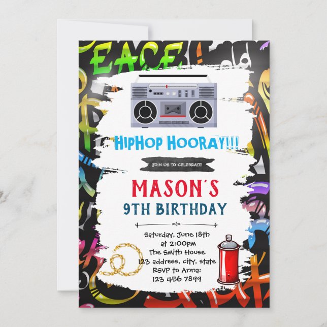 Invitation à la carte d'anniversaire de Graffiti (Devant)