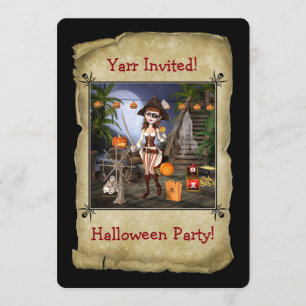 Invitation à la carte d'Halloween Pirate Girl