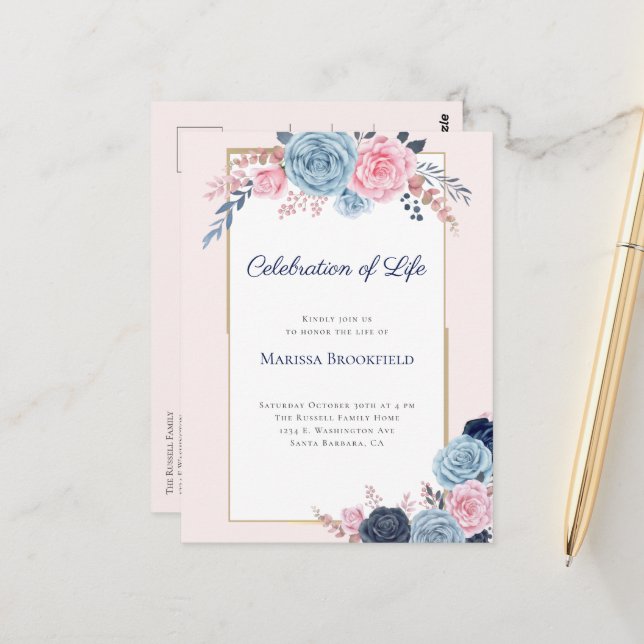 Invitation à la célébration de la vie avec fleurs  (Devant/Arrière en situation)