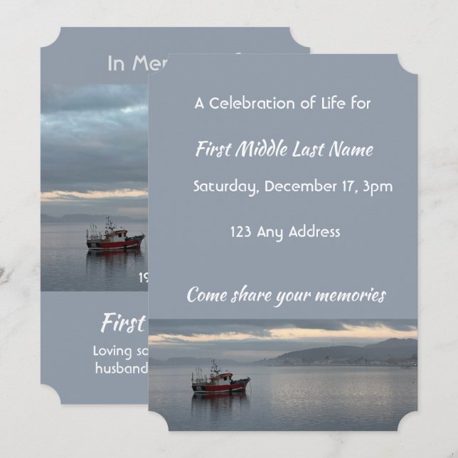 Invitation à la célébration de la vie bateau de pê (Devant / Derrière)