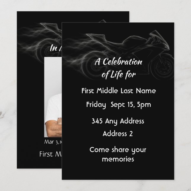 Invitation à la célébration de la vie Biker moto p (Devant / Derrière)