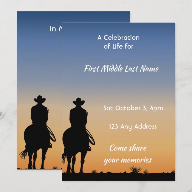 Invitation à la célébration de la vie Cheval occid (Devant / Derrière)