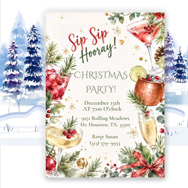 Invitation à la célébration de Noël Sip Sip Hooray (Créateur téléchargé)
