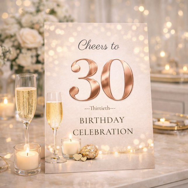 Invitation à la célébration des 30 ans sous les lu (Champagne lights and gold shimmer set the tone for a glowing 30th birthday celebration)