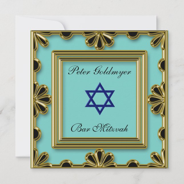 Invitation à la cérémonie Bar Mitzvah Blue (Dos)