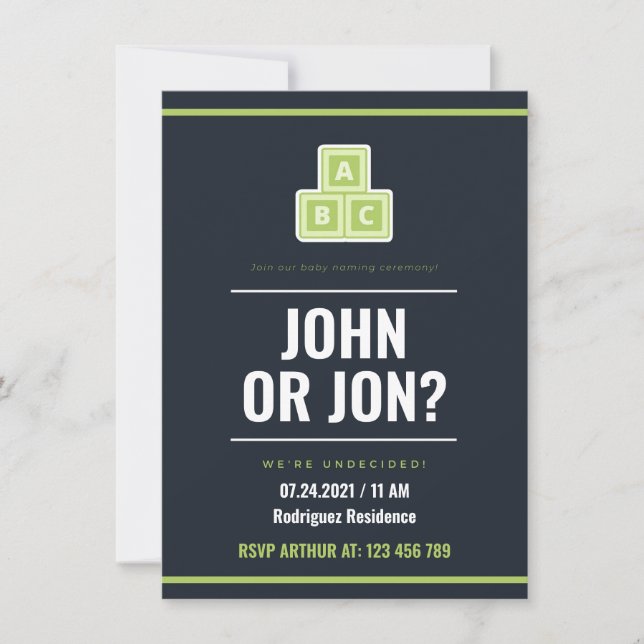 Invitation à la cérémonie d'attribution de nom de  (Devant)