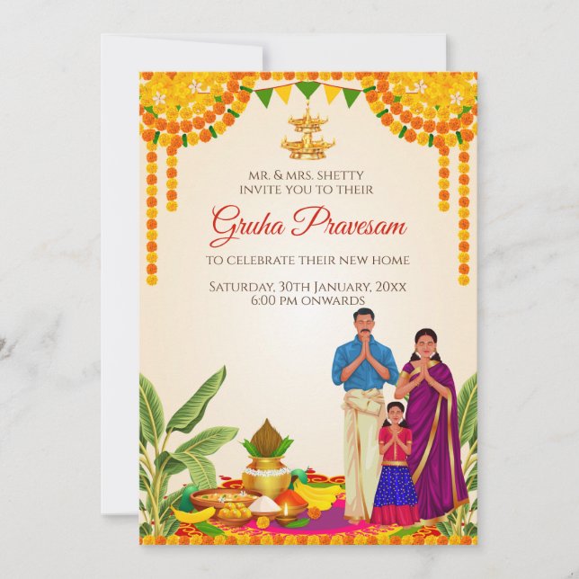 Invitation à la cérémonie de Gruhapravesh et invit (Devant)