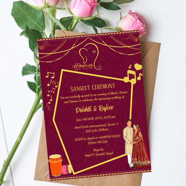 Invitation à la cérémonie de la sangeet avant-Mari (Créateur téléchargé)