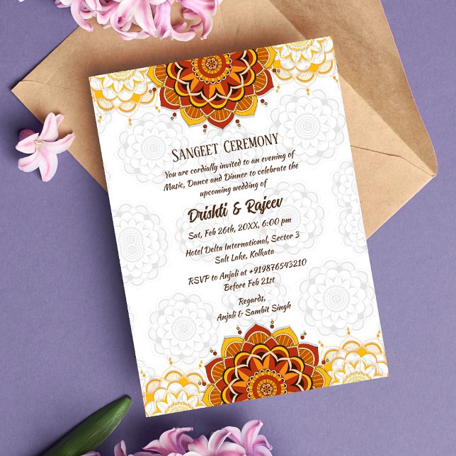Invitation à la cérémonie de la sangeet avant-Mari (Créateur téléchargé)