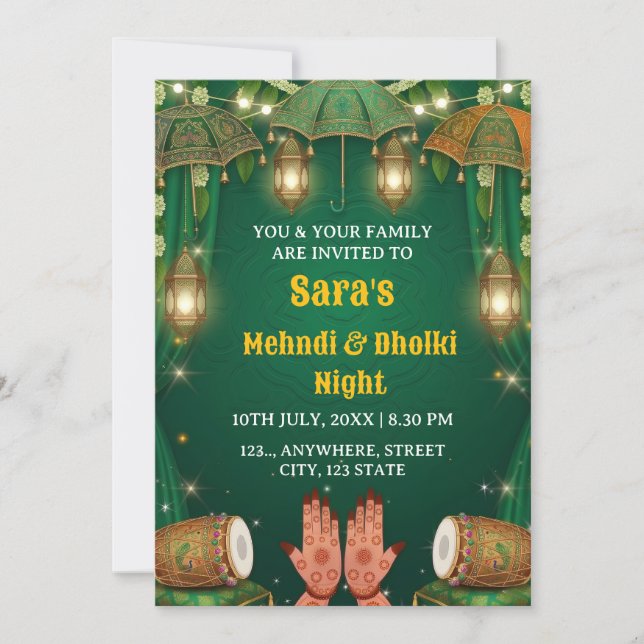Invitation à la cérémonie de Mehndi et Dholki (Devant)