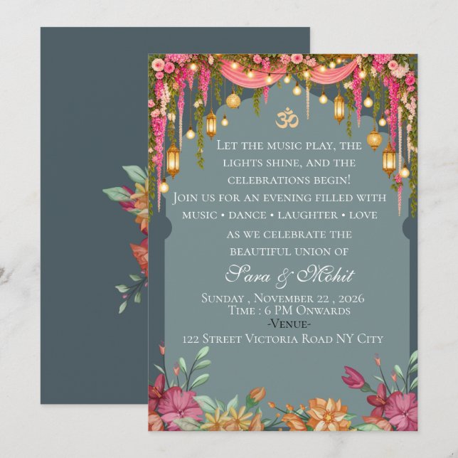 Invitation à la cérémonie de Sangeet de mariage in (Devant / Derrière)