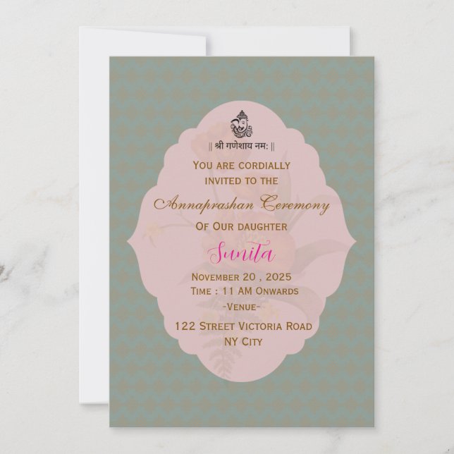 Invitation à la cérémonie élégante d'Annaprashan (Devant)