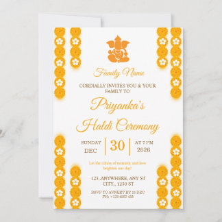 Invitation à la cérémonie Haldi de souci jaune