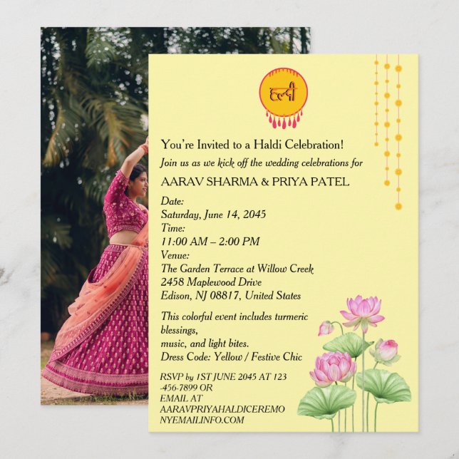 Invitation à la cérémonie indienne Haldi avec phot (Devant / Derrière)