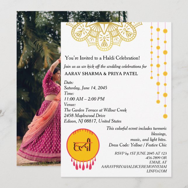 Invitation à la cérémonie indienne Haldi de Mandal (Devant / Derrière)