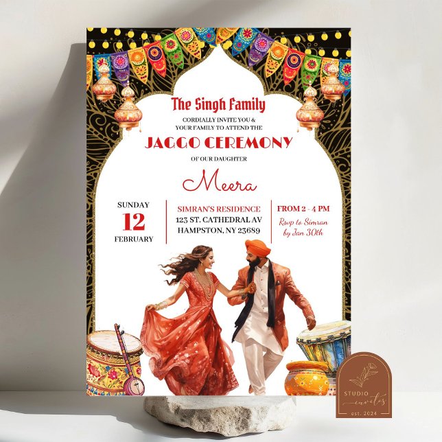 Invitation à la cérémonie Jaggo de mariage indien  (Créateur téléchargé)