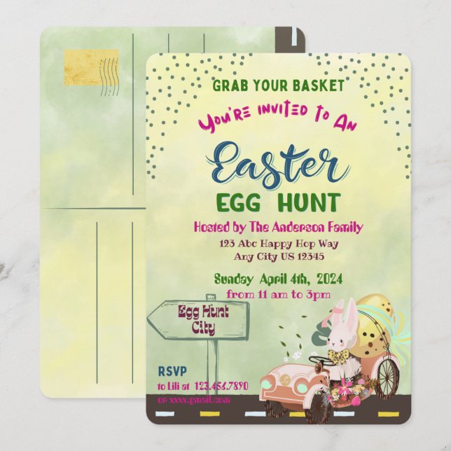 Invitation à la chasse aux oeufs (Devant / Derrière)