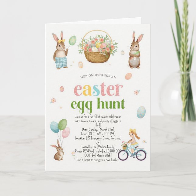 Invitation à la chasse aux œufs de Pâques - Lapin  (Devant)