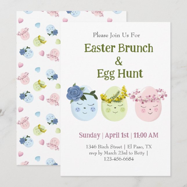 Invitation à la chasse aux œufs de Pâques pour un  (Devant / Derrière)