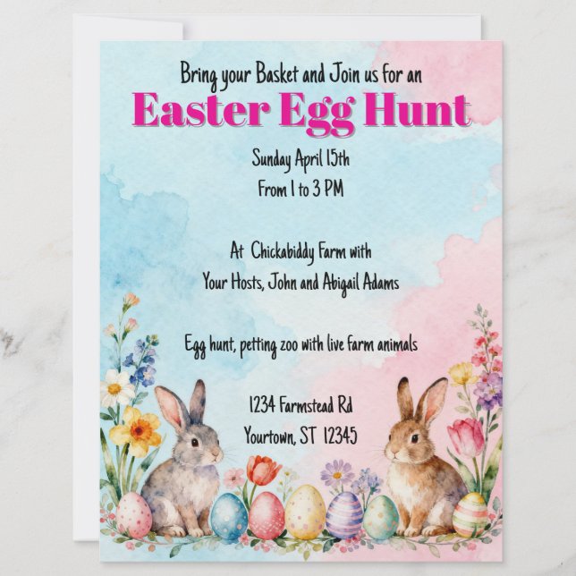 Invitation à la chasse aux œufs des petits lapins  (Devant)