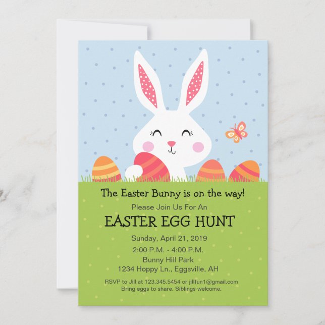 Invitation à la chasse aux œufs du lapin de Pâques (Devant)
