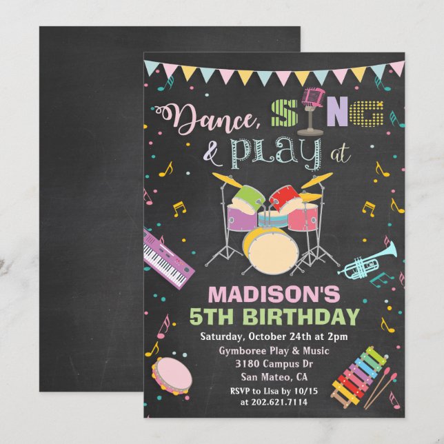 Invitation à la craie pour l'anniversaire de musiq (Devant / Derrière)
