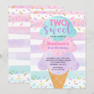 Invitation à la crème glacée Two Sweet 2e annivers
