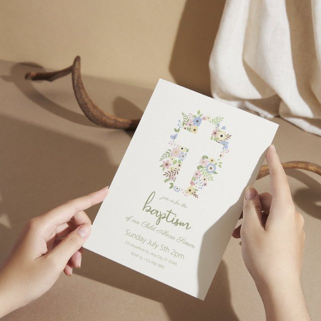 Invitation à la croix florale - Pastel doux (1)