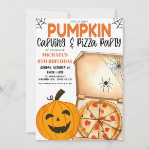 Invitation à la découpe de citrouille et pizza