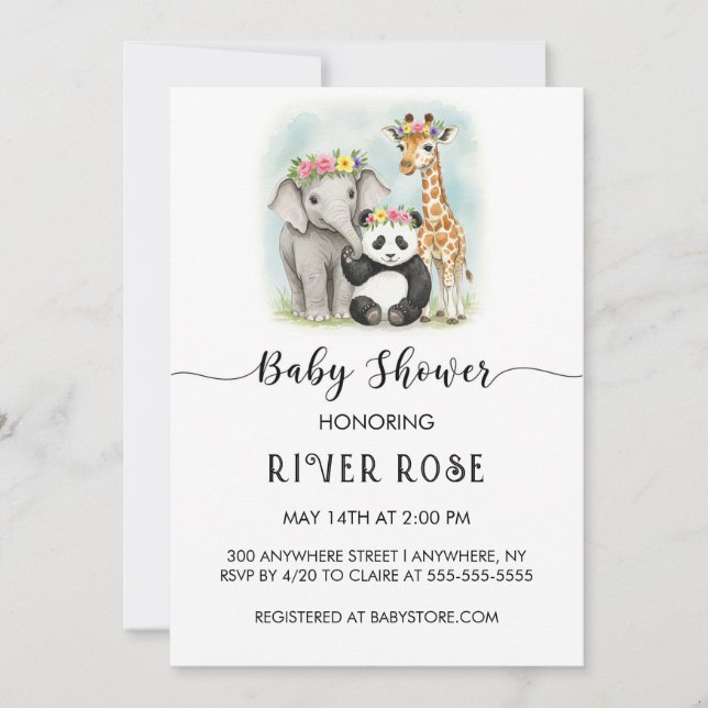 INVITATION À LA DOUCHE ANIMALE NEUTRE BÉBÉ (Devant)